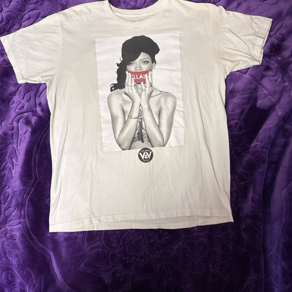 White Rihanna Villains & Vices Collab T Shirt Size Large Rap Tee Hip Hop